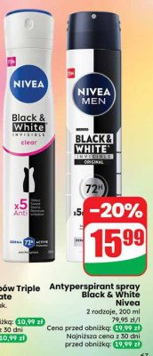 Antyperspirant spray Nivea Black & White Invisible 2 rodzaje promocja w Dino
