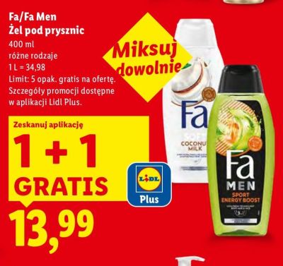 Żel pod prysznic, różne rodzaje 1+1 GRATIS Fa promocja w Lidl