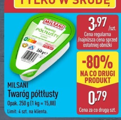 Twaróg półtłusty MILSANI Twaróg półtłusty promocja w Aldi