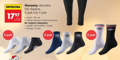 Skarpety damskie lub męskie Umbro długie 2-pak promocja w Biedronka