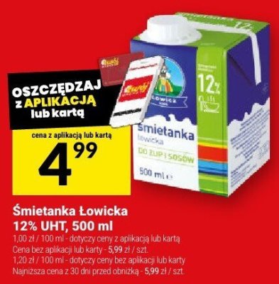 Śmietanka Łowicka 12% UHT, 500 ml promocja w Twój Market