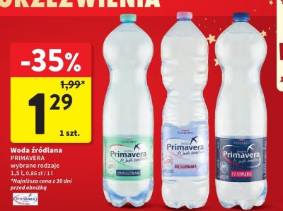 Woda źródlana Primavera wybrane rodzaje promocja w Intermarche