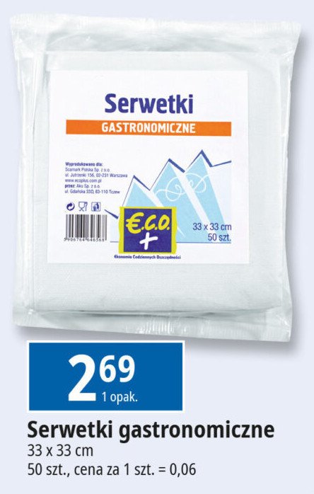 Serwetki gastronomiczne 33x33 cm papierowe Eco+ promocja w Leclerc