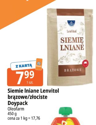 Siemię lniane Lenvitol brązowe/złociste Doypack Oleofarm promocja w Leclerc