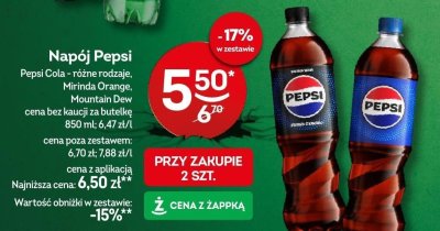 Napój Pepsi Pepsi Cola, Mirinda Orange, Mountain Dew różne rodzaje promocja w Żabka