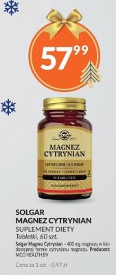 Suplement diety Solgar Magnez Cytrynian tabletki 60 szt. promocja w DOZ.PL