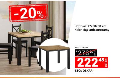Stół OSKAR dąb artisan/czarny 77x80x80 cm promocja w Merkury Market