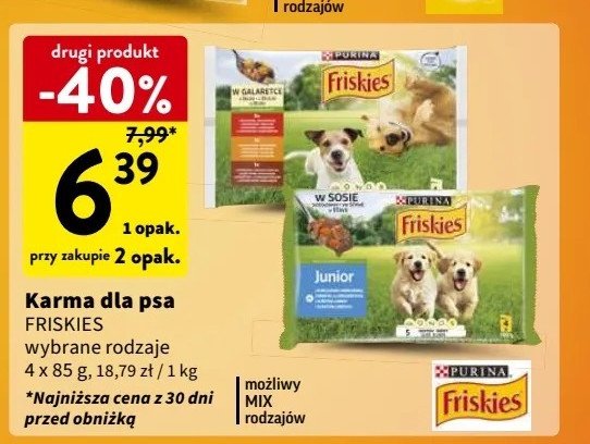 Karma dla psa wołowina kurczak i jagnięcina w galaretce Purina friskies promocja w Intermarche