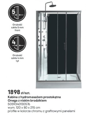 Kabina prysznicowa z hydromasażem prostokątna Onega z niskim brodzikiem promocja w Castorama