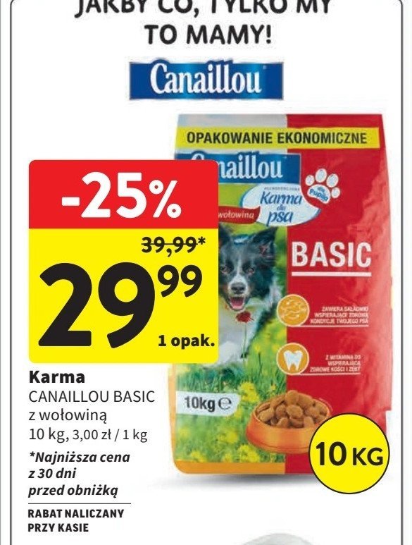 Karma dla psa basic z wołowiną Canaillou promocja w Intermarche