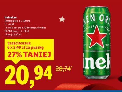 Piwo Heineken, Sześciosztuk, 6 x 500 ml promocja w Lidl