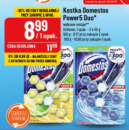 Kostka do wc lime Domestos power5 promocja