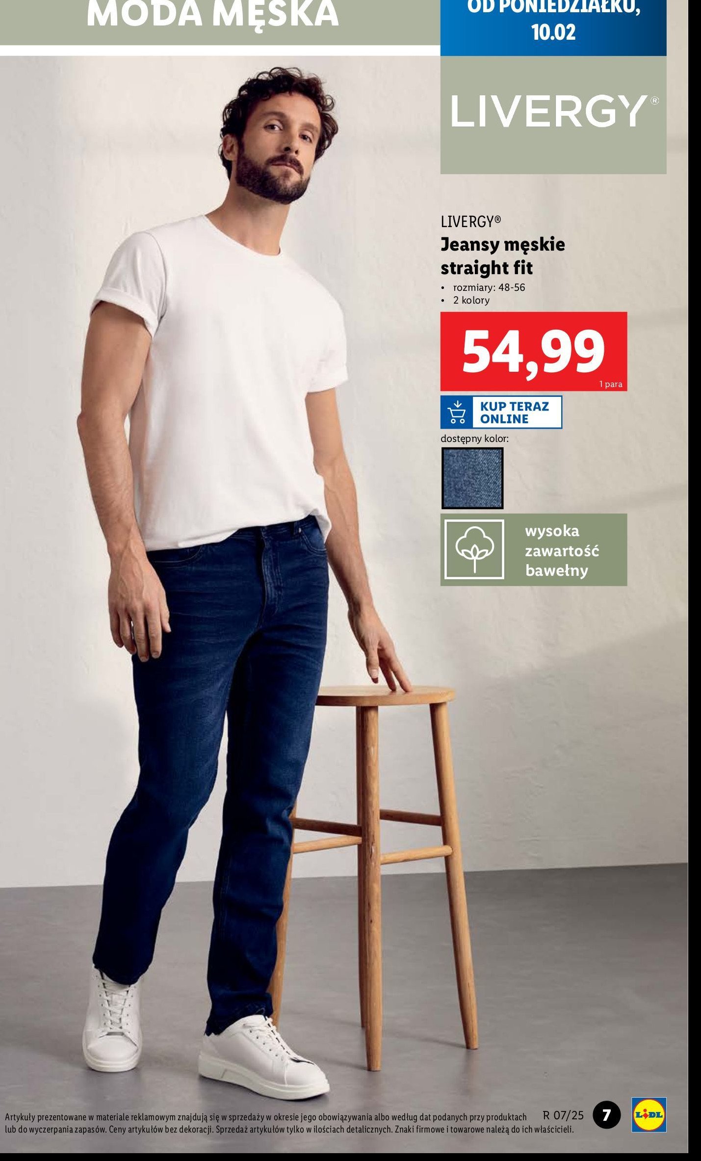 Jeansy męskie straight fit 48-56 Livergy promocja w Lidl