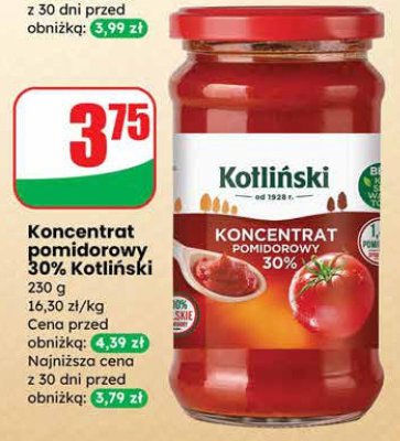 Koncentrat pomidorowy 30% Kotlin­ski promocja w Dino