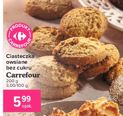 Ciastka owsiane bez cukru Carrefour promocja