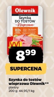 Szynka do tostów wieprzowa, plastry promocja w Netto
