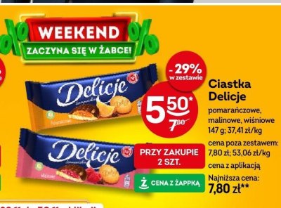 Ciastka Delicje pomarańczowe, malinowe, wiśniowe promocja w Żabka