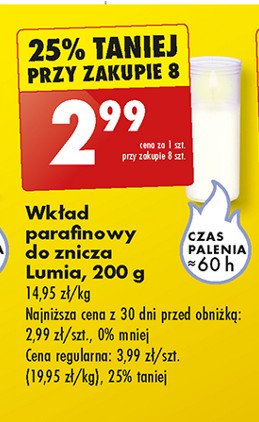 Wkład parafinowy 60h 200 g Lumia promocja w Biedronka