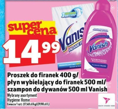 Proszek do firanek 400 g / płyn wybielający do firanek 500 ml / szampon do dywanów 500 ml Vanish promocja w TOPAZ