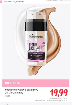 Podkład do twarzy z bazą glow BIELENDA 2w1 nr 2 Ciemny promocja w Rossmann
