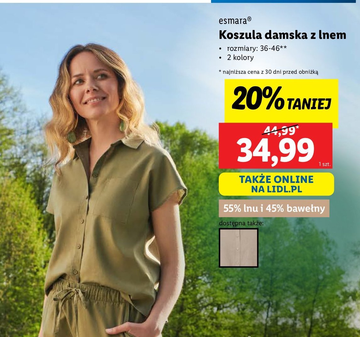 Koszula damska z lnem 36-46 Esmara promocja w Lidl