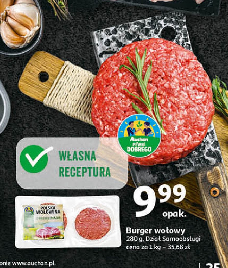 Burger wołowy Auchan pewni dobrego promocja