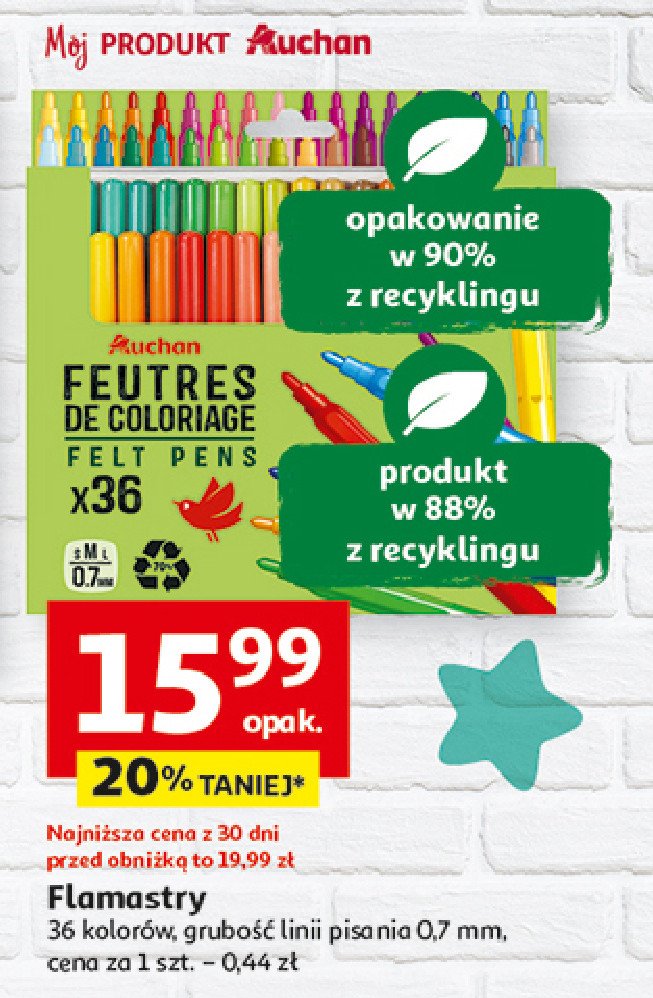Flamastry Auchan różnorodne (logo czerwone) promocja