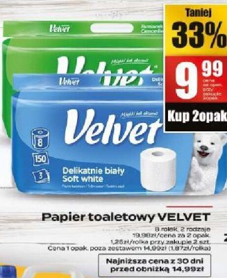 Papier toaletowy VELVET Delikatnie biały Soft white promocja w Supeco