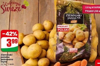 Ziemniaki jadalne pakowane myte 2,6 kg promocja w Dino