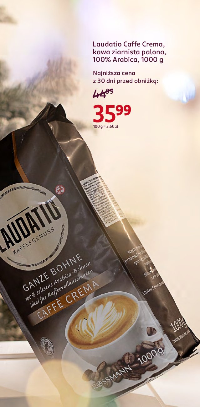 Kawa LAUDATIO GANZE BOHNE CAFFE CREMA promocja w Rossmann