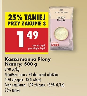 Kasza manna Plony natury promocja w Biedronka