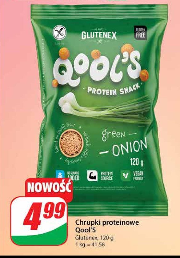 Snacki proteinowe qool's zielona cebulka Glutenex promocja