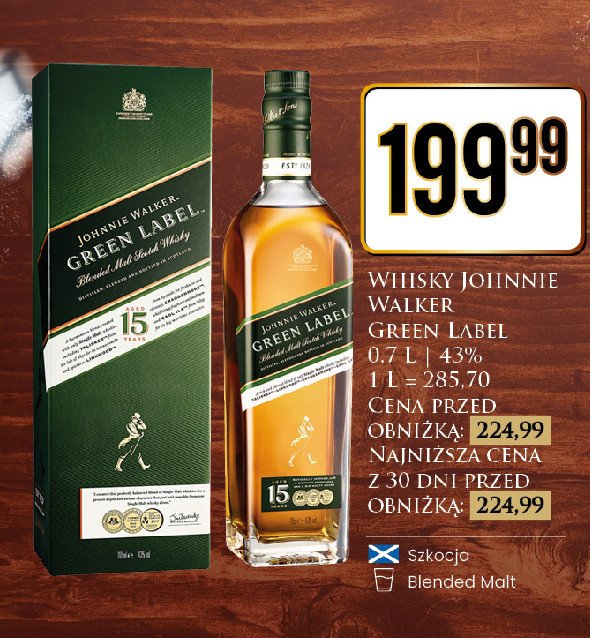 Whisky + kartonik JOHNNIE WALKER GREEN LABEL promocja