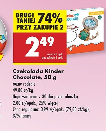 Batoniki z mlecznej czekolady z nadzieniem mlecznym Kinder chocolate promocja