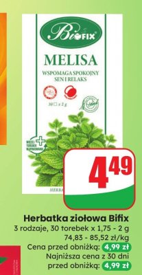 Herbatka ziołowa Bifix Melisa promocja w Dino