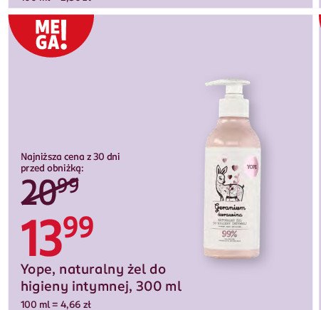 Żel do higieny intymnej geranium i żurawina Yope promocja w Rossmann