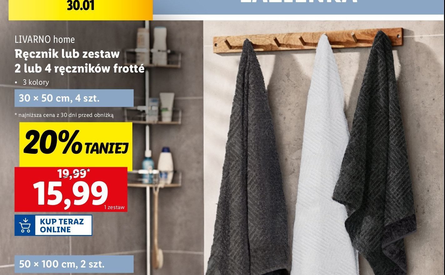 Ręczniki frotte 30 x 50 cm LIVARNO HOME promocja w Lidl