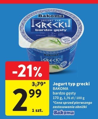 Jogurt typ grecki BAKOMA bardzo gęsty promocja w Intermarche