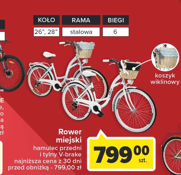 Rower miejski 28" z koszykiem promocja
