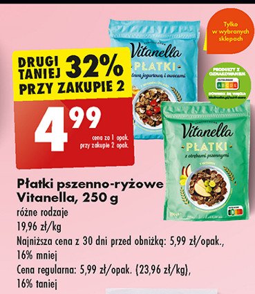 Płatki z otrębami pszennymi Vitanella promocja w Biedronka