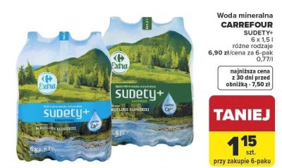 Woda mineralna CARREFOUR SUDETY+ promocja w Carrefour