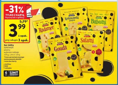 Ser żółty SERENADA plastry wybrane rodzaje MIX rodzajów Gouda promocja w Intermarche