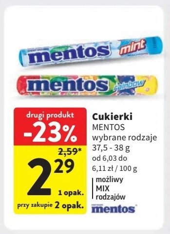 Dropsy strong mint Mentos classic promocja w Intermarche