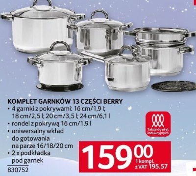 Komplet garnków KOMPLET GARNKÓW 13 CZĘŚCI BERRY promocja w Selgros