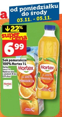 Sok pomarańcza 100% Hortex 1L promocja w TOPAZ