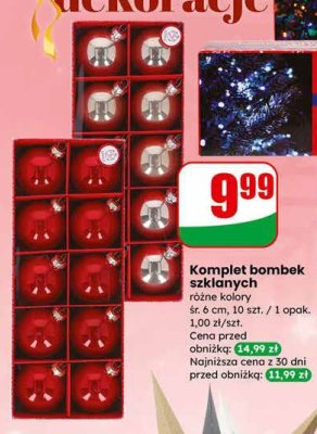 Komplet bombek szklanych różne kolory śr. 6 cm promocja w Dino