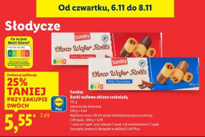 Rurki waflowe oblane czekoladą Sondey promocja w Lidl