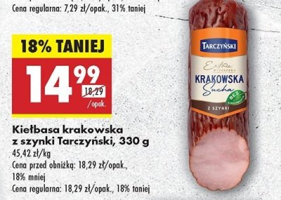 Kiełbasa krakowska sucha z szynki Tarczyński promocja