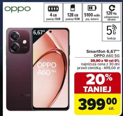 Smartfon 6,67'' A60 5G Oppo promocja w Carrefour