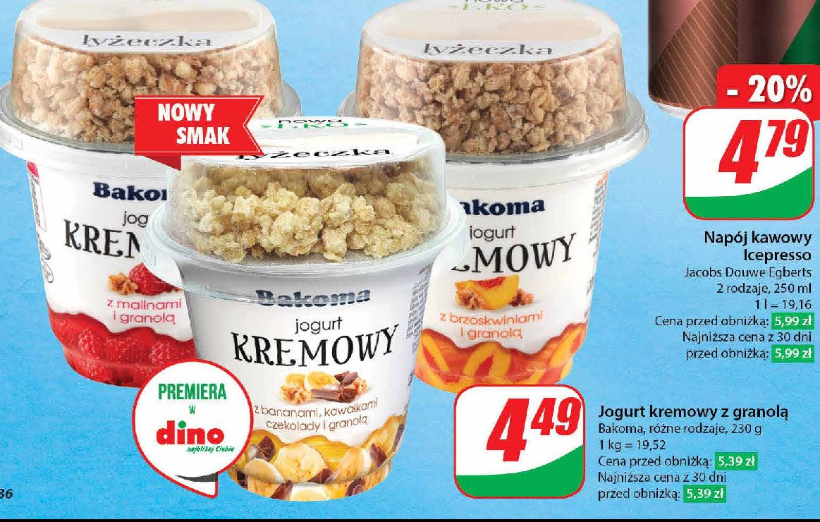 Jogurt z bananami kawałkami czekolady i granolą Bakoma kremowy promocja